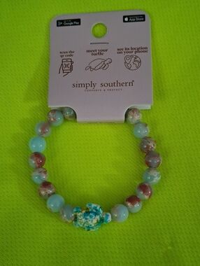 Simply Southern Turquoise & Brown Marbled Turtle Stretch Bracelet